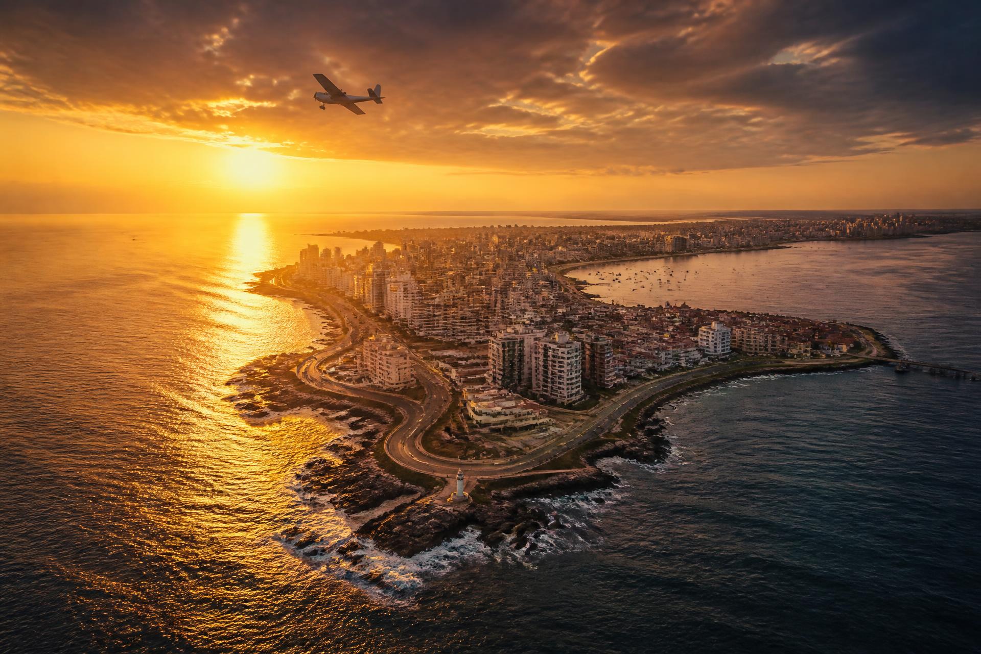 Vista aérea de Punta del Este al atardecer